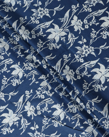 Blue Floral Cotton Lawn Printed Fabric 110cm India