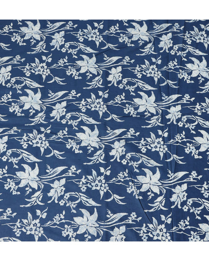 Blue Floral Cotton Lawn Printed Fabric 110cm India