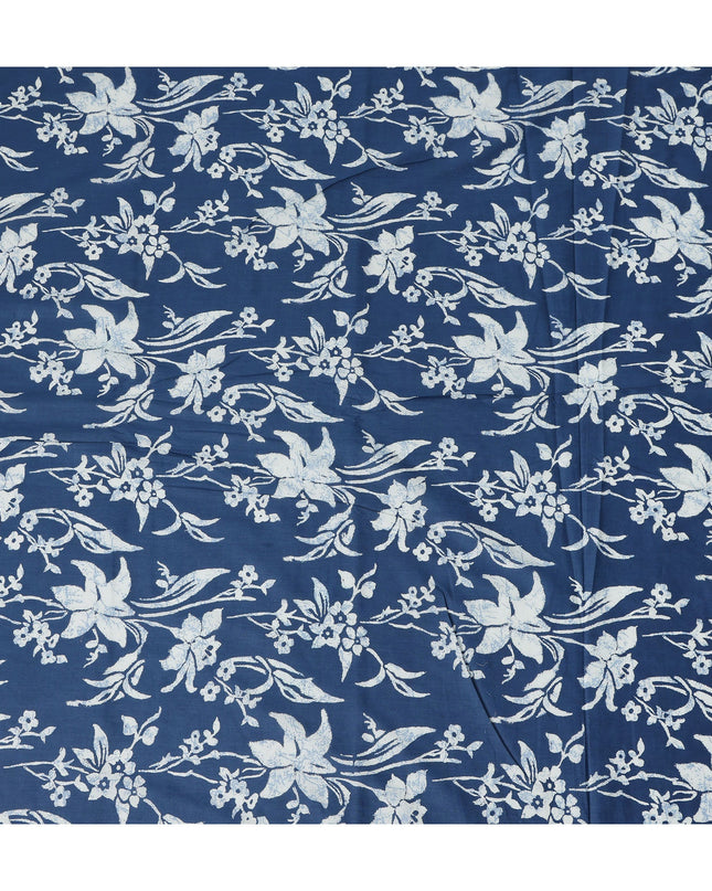 Blue Floral Cotton Lawn Printed Fabric 110cm India