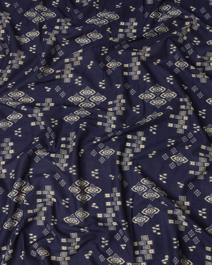 Blue Geometric Cotton Lawn Printed Fabric 110cm India