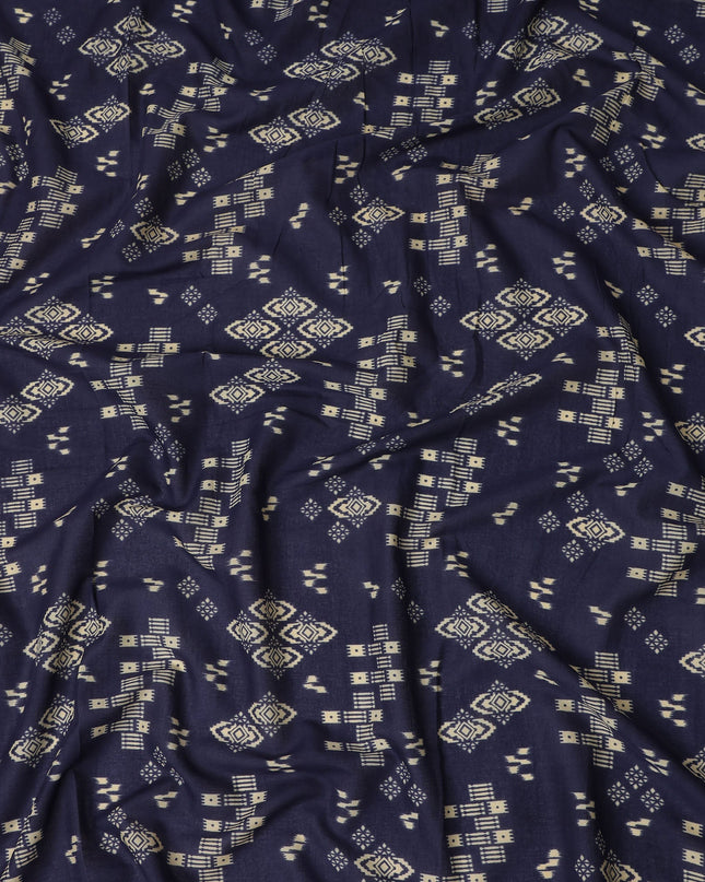 Blue Geometric Cotton Lawn Printed Fabric 110cm India