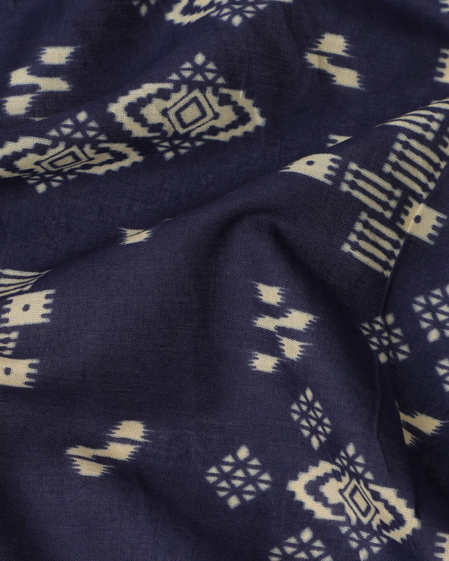 Blue Geometric Cotton Lawn Printed Fabric 110cm India