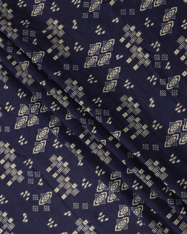 Blue Geometric Cotton Lawn Printed Fabric 110cm India