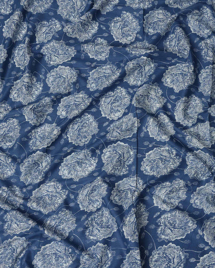 Blue Floral Cotton Lawn Printed Fabric 110cm India
