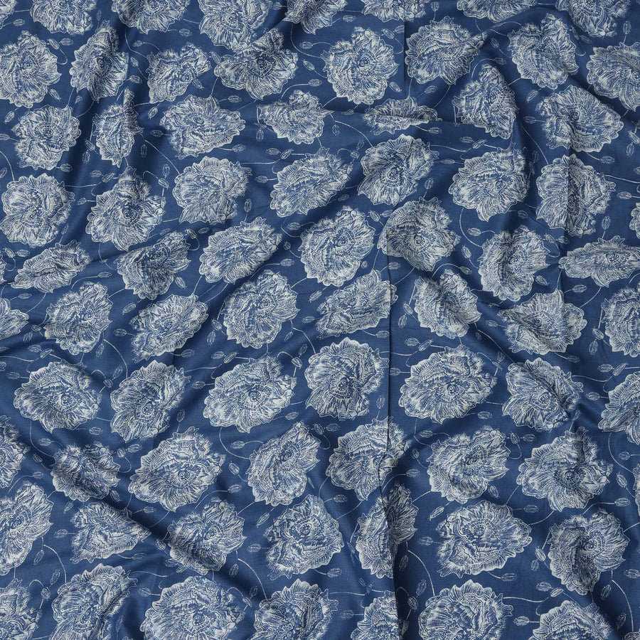 Blue Floral Cotton Lawn Printed Fabric 110cm India
