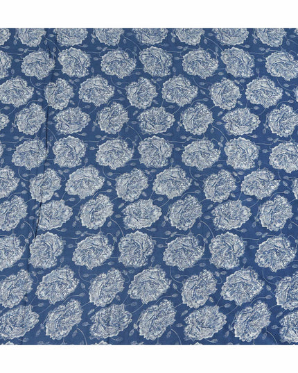 Blue Floral Cotton Lawn Printed Fabric 110cm India