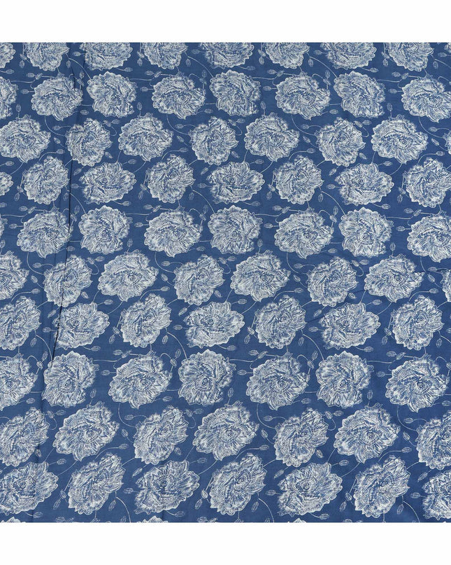 Blue Floral Cotton Lawn Printed Fabric 110cm India