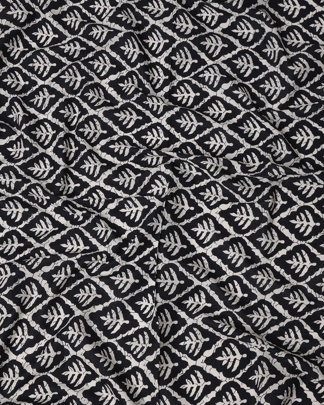 Black Geometric Cotton Lawn Printed Fabric 110cm India