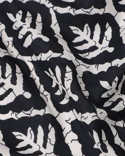 Black Geometric Cotton Lawn Printed Fabric 110cm India