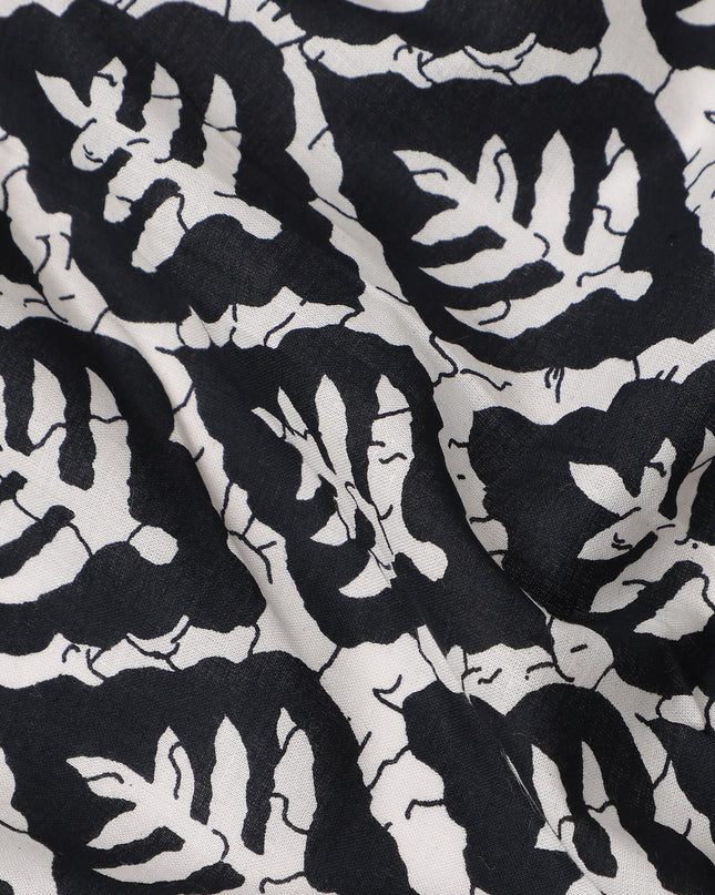 Black Geometric Cotton Lawn Printed Fabric 110cm India