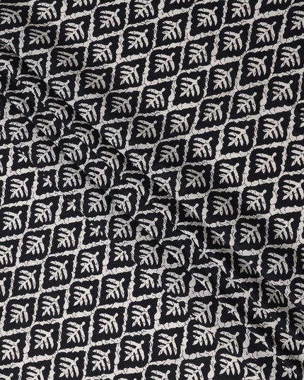 Black Geometric Cotton Lawn Printed Fabric 110cm India