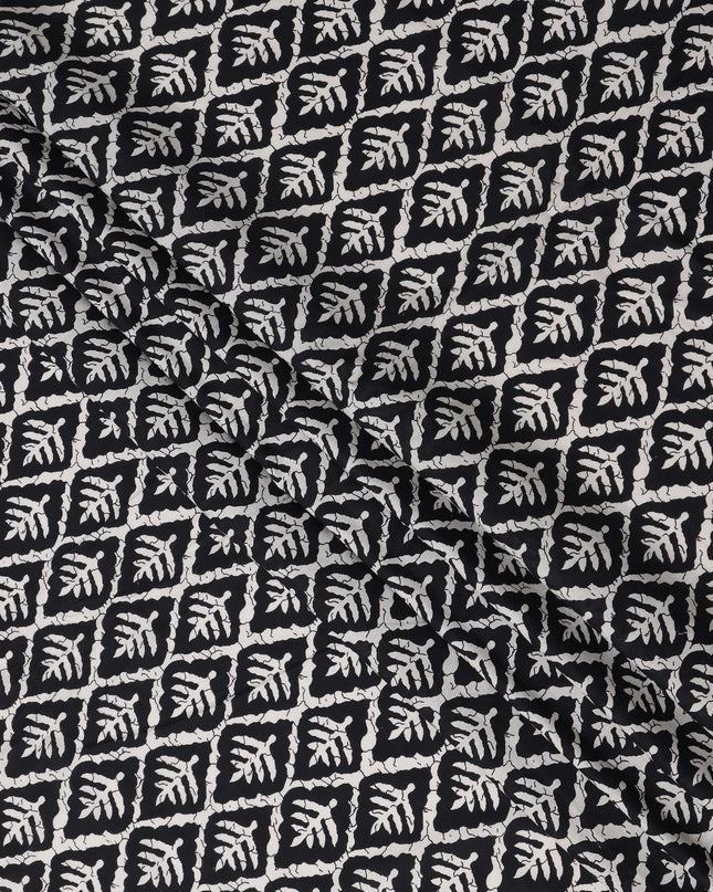 Black Geometric Cotton Lawn Printed Fabric 110cm India