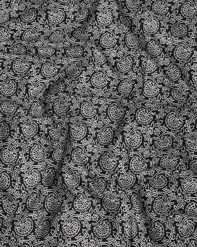 Black Paisley Cotton Lawn Printed Fabric 110cm India