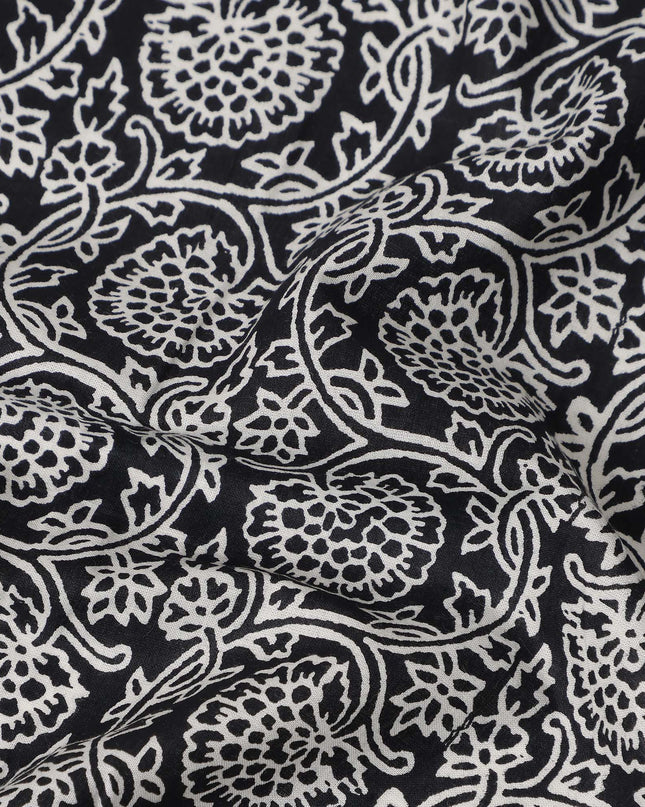 Black Paisley Cotton Lawn Printed Fabric 110cm India
