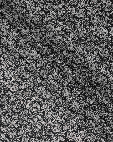 Black Paisley Cotton Lawn Printed Fabric 110cm India