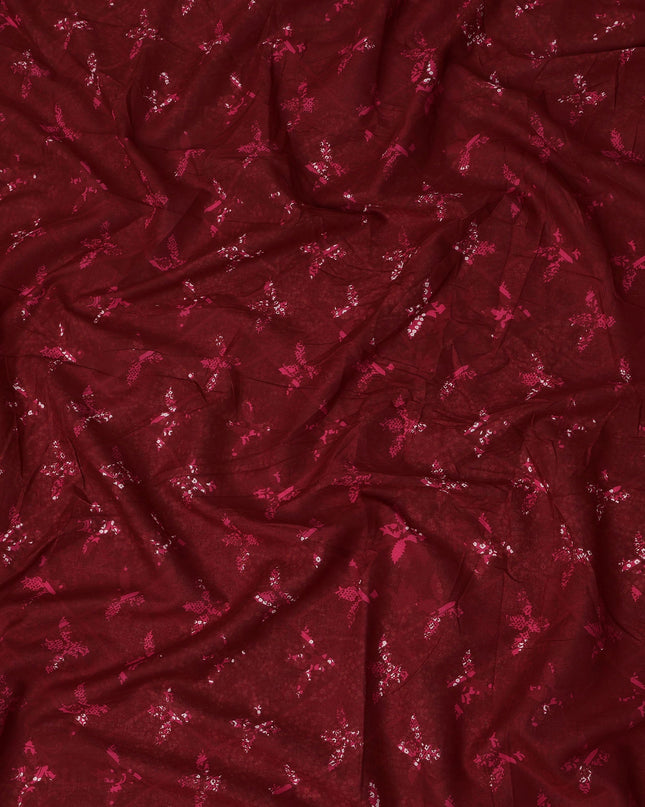 Red Floral Cotton Lawn Printed Fabric 110cm India