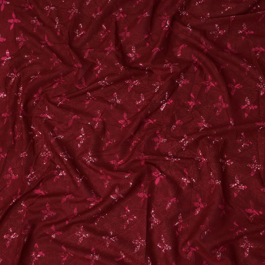 Red Floral Cotton Lawn Printed Fabric 110cm India