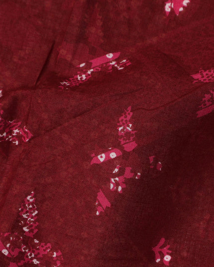 Red Floral Cotton Lawn Printed Fabric 110cm India