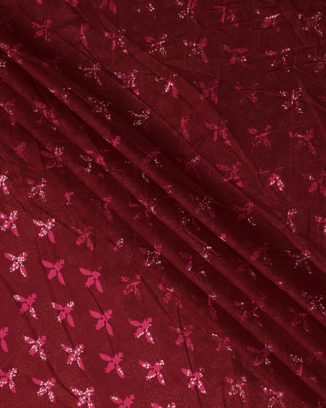 Red Floral Cotton Lawn Printed Fabric 110cm India