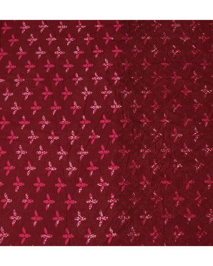 Red Floral Cotton Lawn Printed Fabric 110cm India