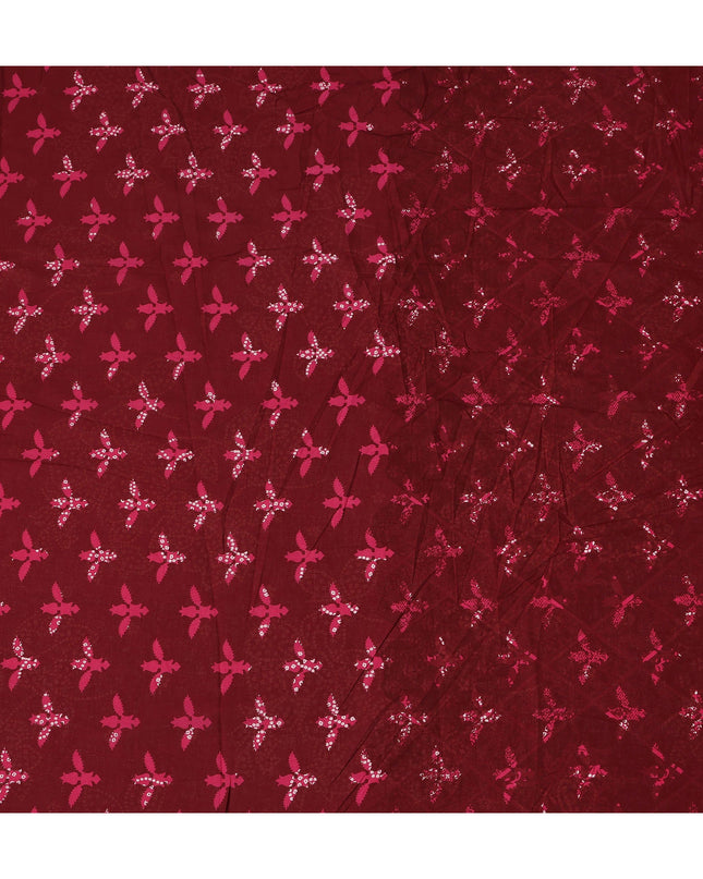 Red Floral Cotton Lawn Printed Fabric 110cm India