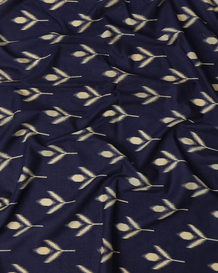 Blue Leaf Cotton Lawn Printed Fabric 110cm India