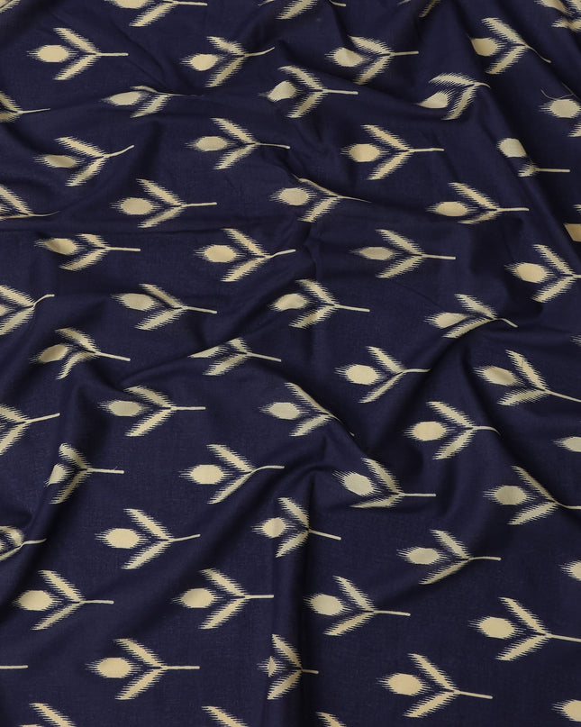Blue Leaf Cotton Lawn Printed Fabric 110cm India