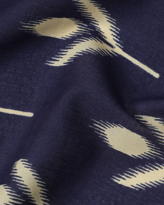 Blue Leaf Cotton Lawn Printed Fabric 110cm India