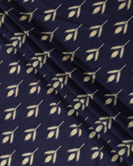 Blue Leaf Cotton Lawn Printed Fabric 110cm India