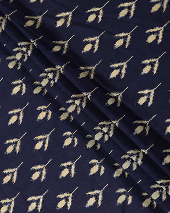 Blue Leaf Cotton Lawn Printed Fabric 110cm India