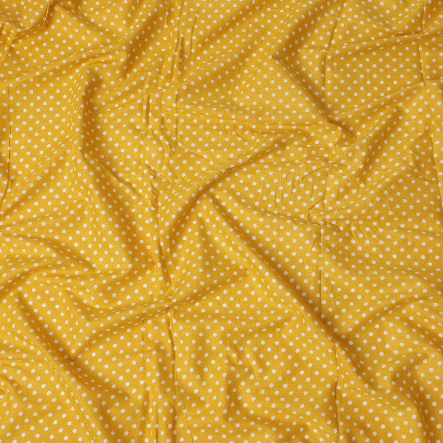Yellow Polka Dot Cotton Lawn Printed Fabric 110cm India