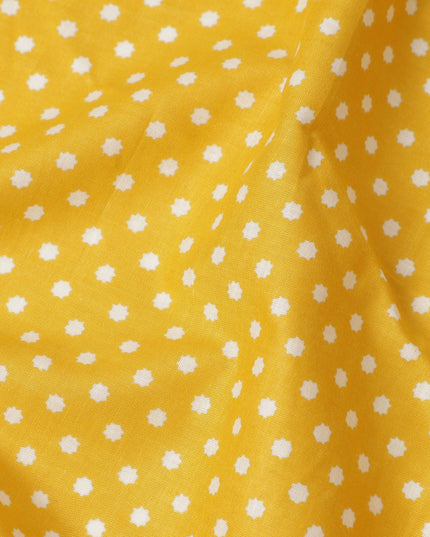 Yellow Polka Dot Cotton Lawn Printed Fabric 110cm India