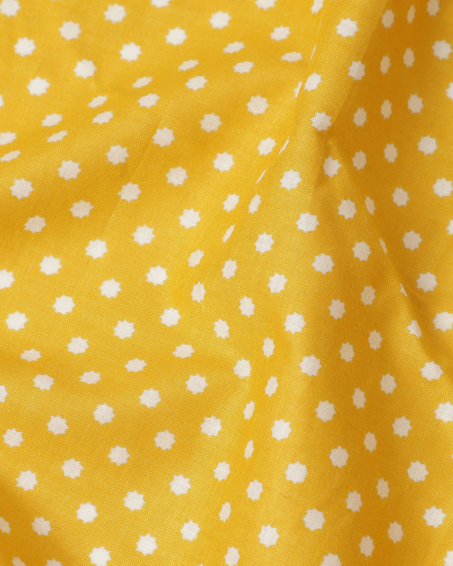 Yellow Polka Dot Cotton Lawn Printed Fabric 110cm India