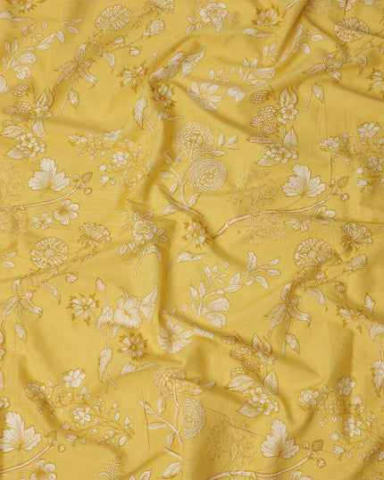 Yellow Floral Cotton Lawn Printed Fabric 110cm India