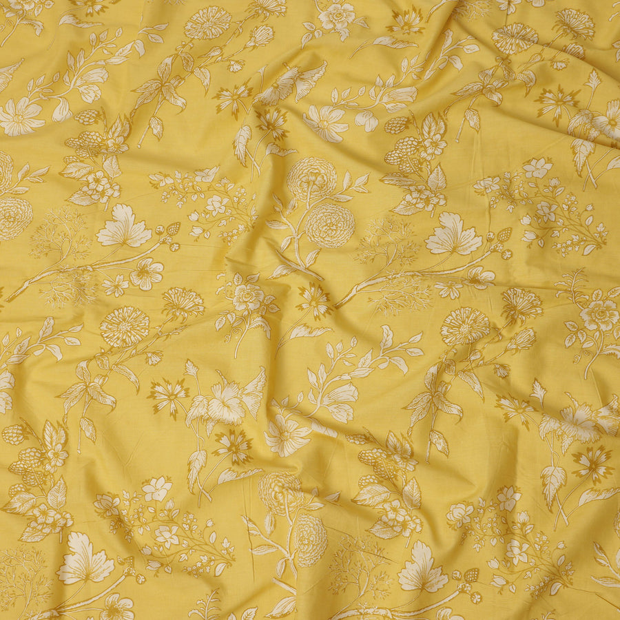 Yellow Floral Cotton Lawn Printed Fabric 110cm India
