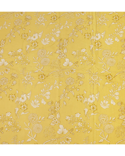 Yellow Floral Cotton Lawn Printed Fabric 110cm India