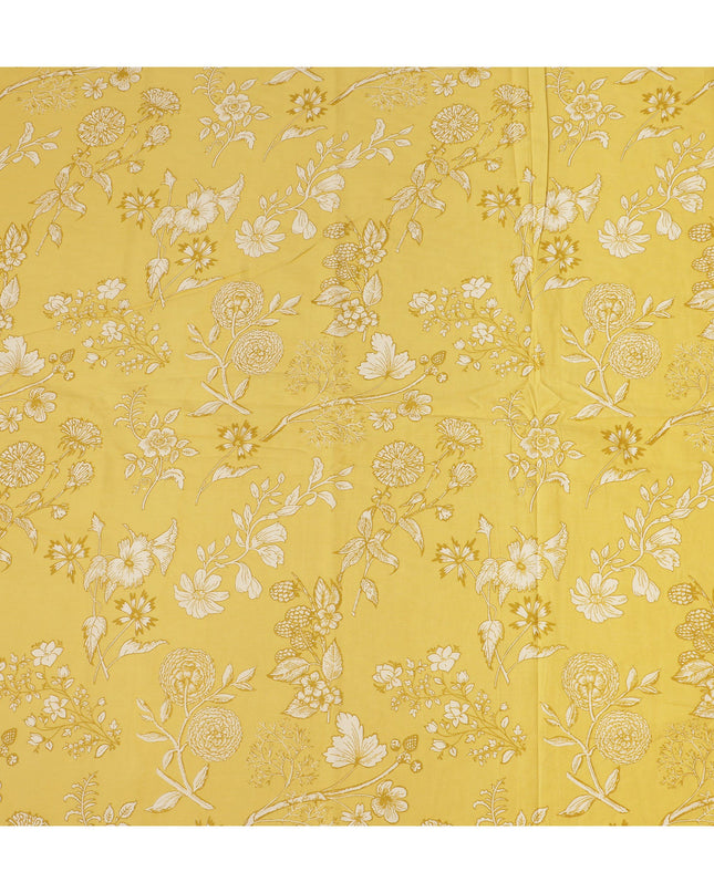 Yellow Floral Cotton Lawn Printed Fabric 110cm India