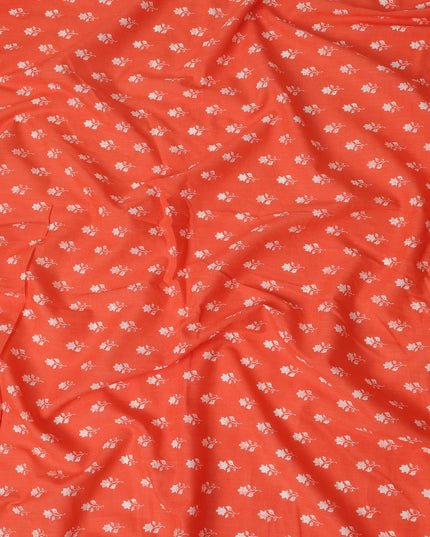 Orange Floral Cotton Lawn Printed Fabric 110cm India