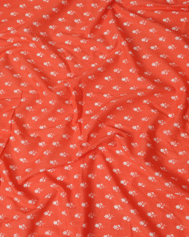 Orange Floral Cotton Lawn Printed Fabric 110cm India