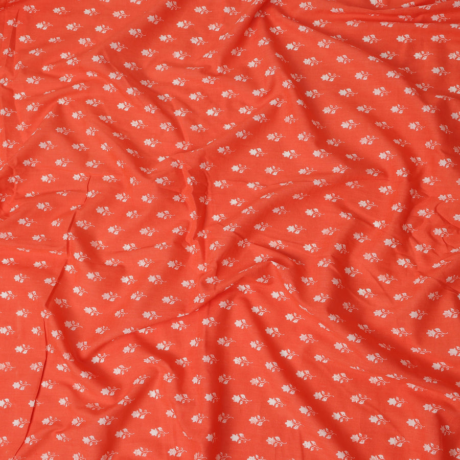 Orange Floral Cotton Lawn Printed Fabric 110cm India