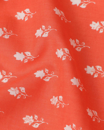 Orange Floral Cotton Lawn Printed Fabric 110cm India