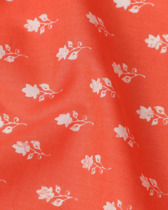 Orange Floral Cotton Lawn Printed Fabric 110cm India