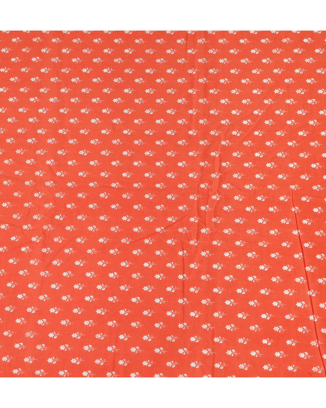 Orange Floral Cotton Lawn Printed Fabric 110cm India