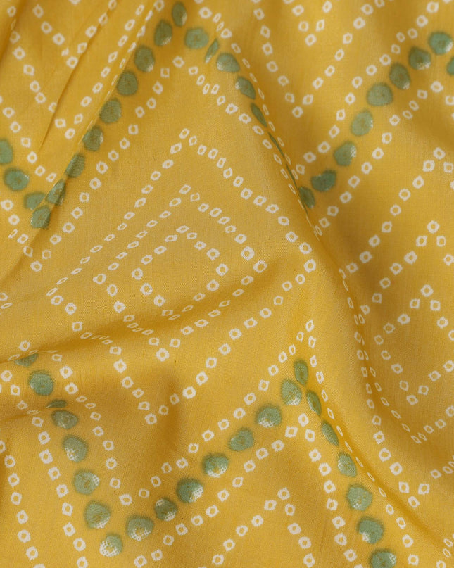 Yellow Geometric Cotton Lawn Printed Fabric 110cm India