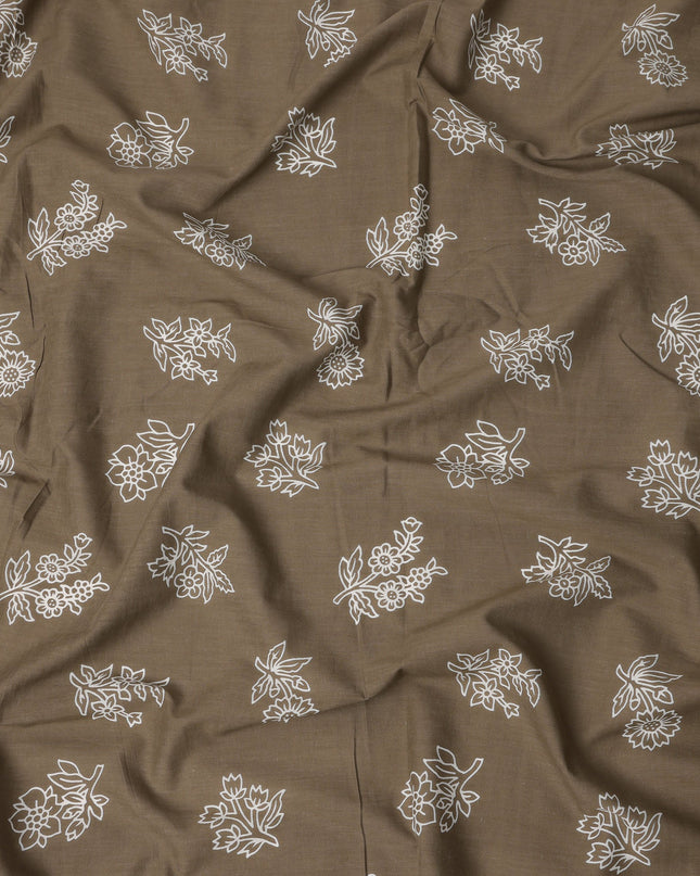 Brown Bouquet Cotton Lawn Printed Fabric 110cm India