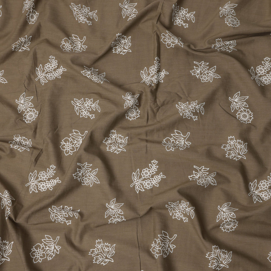 Brown Bouquet Cotton Lawn Printed Fabric 110cm India