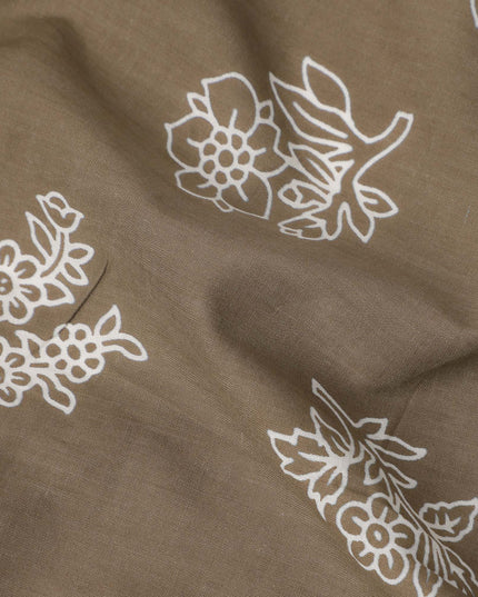 Brown Bouquet Cotton Lawn Printed Fabric 110cm India