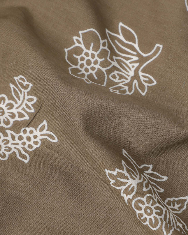 Brown Bouquet Cotton Lawn Printed Fabric 110cm India