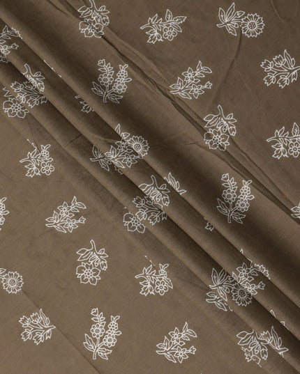 Brown Bouquet Cotton Lawn Printed Fabric 110cm India