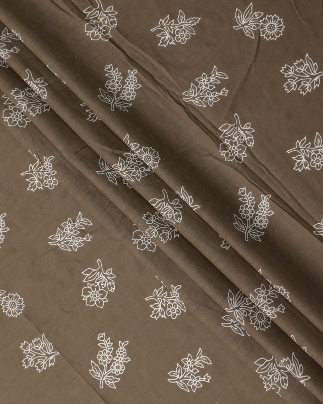 Brown Bouquet Cotton Lawn Printed Fabric 110cm India